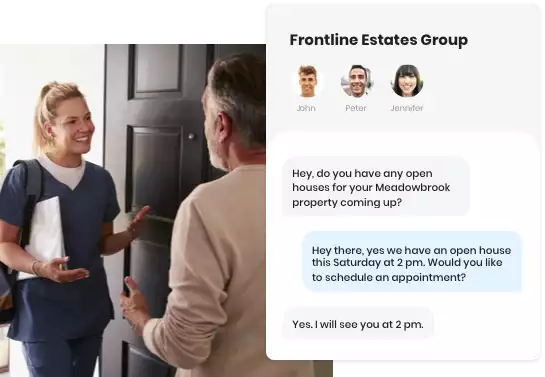 woman realtor at door selling properties faster with webchat