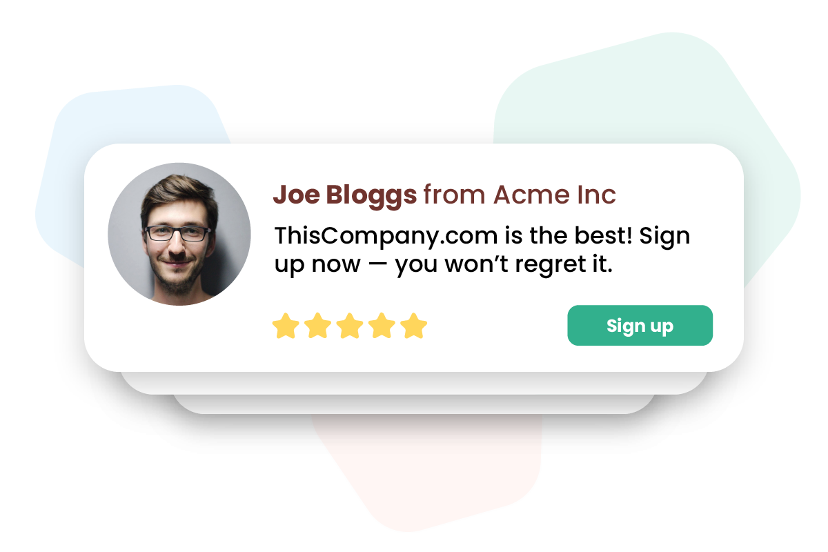 social proof popup showing a customer's 5-star review